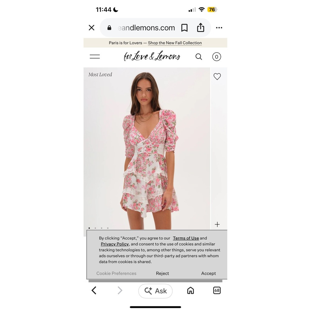 For Love & Lemons Pink Rosalyn Miji Dress XXS